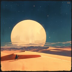 Exploring the Vast Sands with a Companion under the Full Moon