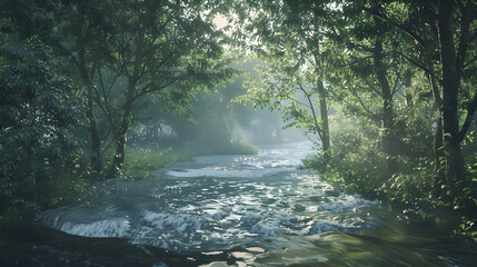 Tranquil River Scene Depicting a Flow Rate of Approximately 600 Cubic Feet Per Second