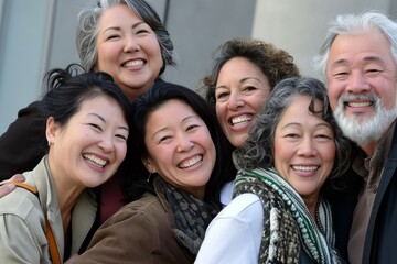 Group of happy asian senior people smiling and looking at camera.