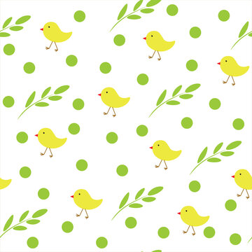 Seamless pattern with yellow chickens and green peas. Cartoon children's drawing. vector design eps 10