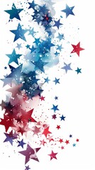 ﻿Vibrant, patriotic star bursts in red, blue, and white, U.S. Independence Day ads and social media. Modern, festive design.
