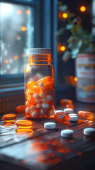 Close-up View of Colorful Red and Blue Capsules in Soft Lighting