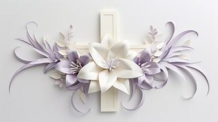 a paper cross adorned with elegant paper lilies in soft shades of white and purple. Add subtle glitter accents for a touch of Easter sparkle
