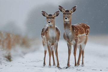 Brown Deer on Snow-Covered Ground During Daytime,
Fallow deers eating hay in the snow winter