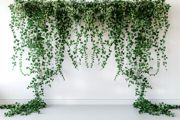 Obraz premium White wall photo booth adorned with cascading greenery