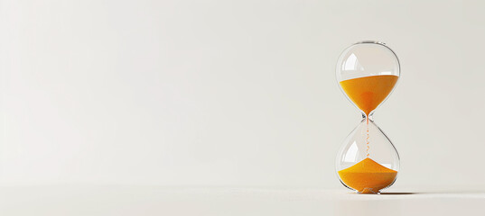Hourglass with light orange sand in a white background