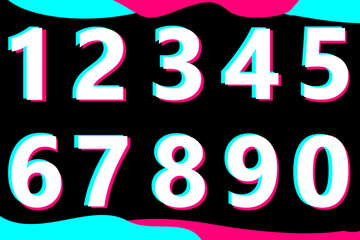 A set of colored numbers from zero to nine, drawn in the style of a popular social media and isolated on a white background. Vector illustration