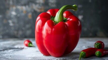 Shiny Red Bell Pepper on White Surface - Fresh Vegetable Macro Photography