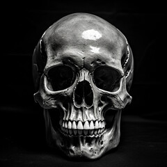light skull 4k high contrast hard lighting black and white photography with dark background сreated with Generative Ai