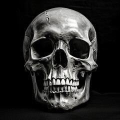 light skull 4k high contrast hard lighting black and white photography with dark background сreated with Generative Ai