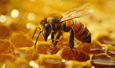 bee close up on honeycomb