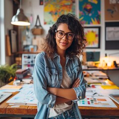 Fototapeta premium Creative female artist in her studio smiling