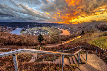 Spectacular sunset over Mosel river