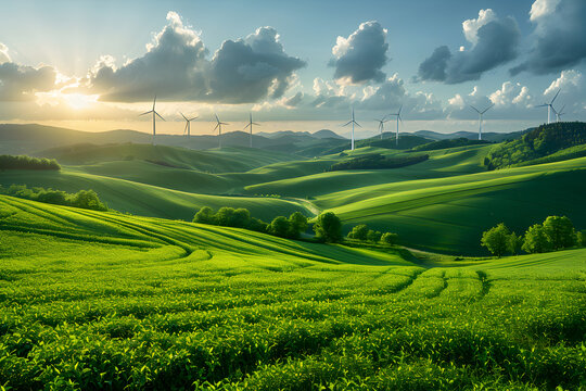 Wind Turbines and Fields Seen from Hundsheimer,
Beautiful nature scenery wallpaper view
