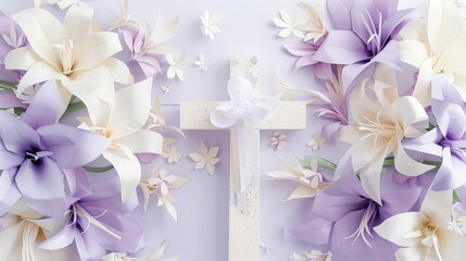 Elegant Easter Cross with Lilies and Butterflies