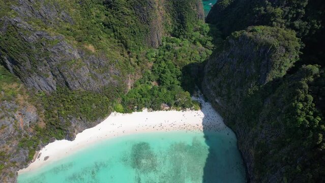 Aerial view of Maya bay beach in koh Phi Phi Leh, Krabi, Thailand