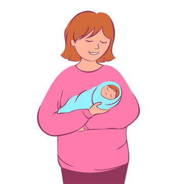Happy mother holds a baby in her arms. Mother's day, motherhood. Flat vector isolated on white background.