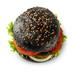 Burgers with black wheat bun, top view