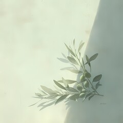 Serenity in Nature - A Fresh and Delicate Olive Branch in a Soft, Sunlit Atmosphere