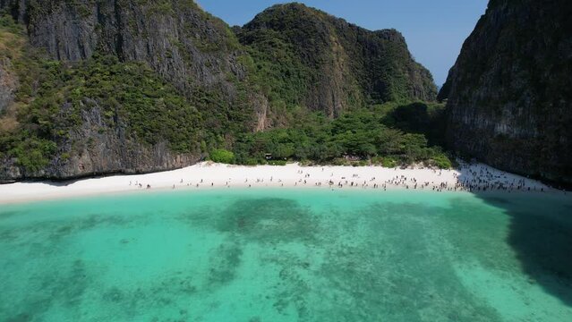 Aerial view of Maya bay beach in koh Phi Phi Leh, Krabi, Thailand