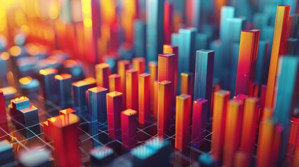 Obraz premium 3D illustration of colorful glass rods of varying heights on a reflective surface