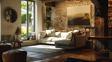  living room with daylight cosy interior background in the forest