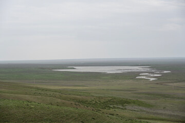 beautiful landscapes of the blooming Kalmyk steppe on a spring day