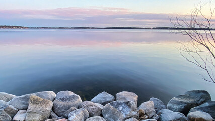 City Shoreline of Lake Monona in Madison Wisconsin after sunset