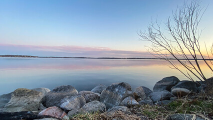 City Shoreline of Lake Monona in Madison Wisconsin after sunset