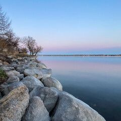 City Shoreline of Lake Monona in Madison Wisconsin after sunset