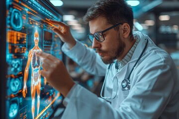 Medical expert analyzing digital human anatomy