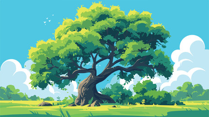 Obraz premium Tree on glade 2d flat cartoon vactor illustration i