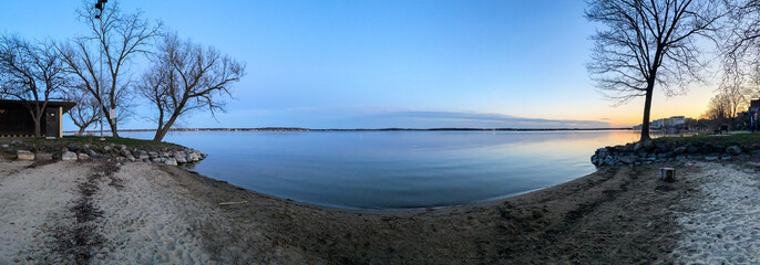 City Shoreline of Lake Monona in Madison Wisconsin after sunset