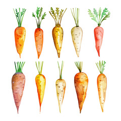 Watercolor vector of carrot, isolated on a white background, design art, drawing clipart, Illustration painting, Graphic logo, carrot vector 