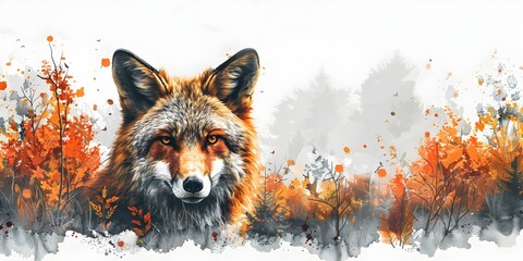 Fototapeta premium Captivating Fox Amidst Autumn Foliage in Lush Forest Landscape