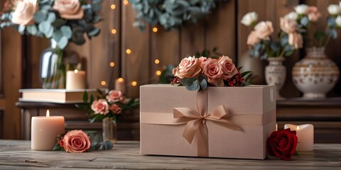 Cozy Romantic Date Night Gift Box with Elegant Floral Arrangement and Candles