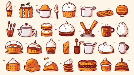 Trendy flat color icons for bakery food menu kitche