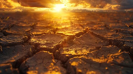 An image of a dry cracked earth during the sunset - obrazy, fototapety, plakaty