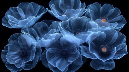 Transparent florals with cyber silverpoint impressionism.
Ethereal X-ray of blooming flowers highlighting the intricate petal structures