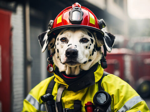 dog rescuer fireman Dalmatian,AI generated