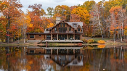 Obraz premium Nice modern triangular house near lake