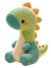 Green Funny Knitted Dinosaur, Isolated on Transparent Background. DIY Plush Toy, Birthday Present,...