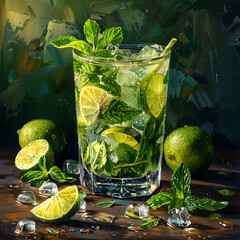 Refreshing Glass of Water With Limes and Mint. Generative AI