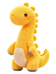 Yellow Cute Knitted Dinosaur, Isolated on Transparent Background. DIY Plush Toy, Birthday Present,...