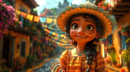 The 3D character of a girl cartoon for Cinco De Mayo.