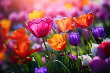 Obraz premium Colorful Flowers Blooming in the Grass