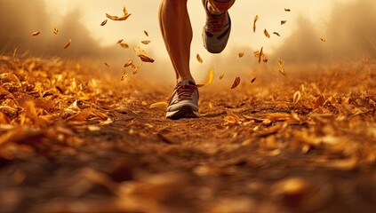 Runner athlete running on forest trail. woman fitness jogging workout wellness concept.