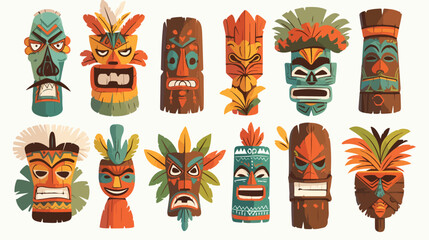Tribal tiki masks Hawaiian totem culture vector woo