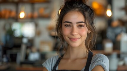 Portrait of a confident female small business owner greeting visitors with a smile. Concept Small Business Owner, Confident, Greeting Visitors, Smile, Portrait
