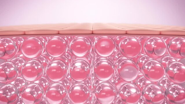 Liquid bubble, Cosmetic , Smooth Skin , Hyaluronic acid repairs, Molecule Essence , 3d animation 3d rendering
